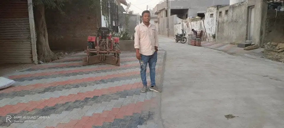 Paver-block lane with man