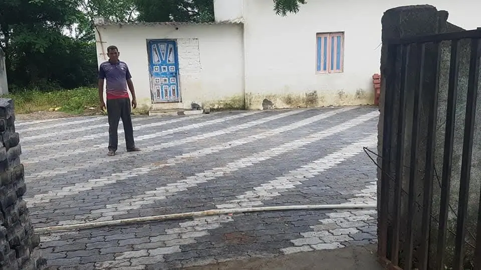 Paver-block yard at building
