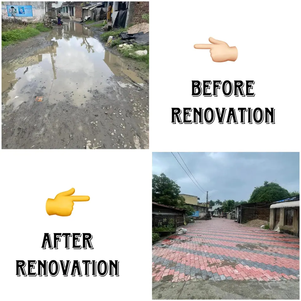 Before/after road renovation collage